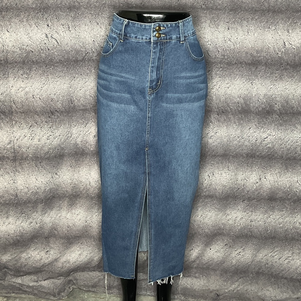 Classic Blue Denim Maxi Skirt